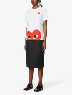 Comme Des Garçons Play Big Heart-appliqué Cotton-jersey T-shirt -Closet By She 143 2000022 P1T034 WHITE ALT01