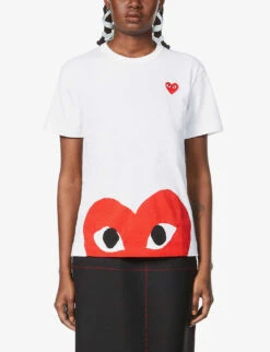 Comme Des Garçons Play Big Heart-appliqué Cotton-jersey T-shirt -Closet By She 143 2000022 P1T034 WHITE ALT02