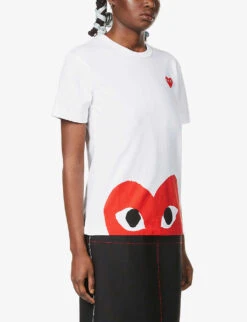 Comme Des Garçons Play Big Heart-appliqué Cotton-jersey T-shirt -Closet By She 143 2000022 P1T034 WHITE ALT04