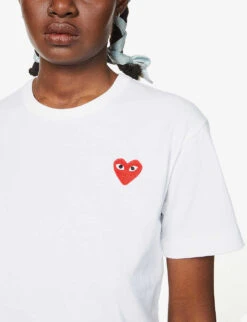 Comme Des Garçons Play Big Heart-appliqué Cotton-jersey T-shirt -Closet By She 143 2000022 P1T034 WHITE ALT05