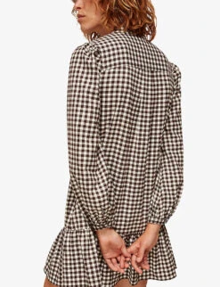 Whistles Gingham Ruffle-trimmed Woven Mini Dress -Closet By She R03724801 BROWNMULTI ALT02