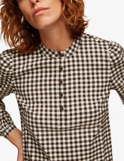 Whistles Gingham Ruffle-trimmed Woven Mini Dress -Closet By She R03724801 BROWNMULTI ALT03