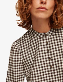 Whistles Gingham Ruffle-trimmed Woven Mini Dress -Closet By She R03724801 BROWNMULTI ALT05