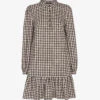 Whistles Gingham Ruffle-trimmed Woven Mini Dress 2 Whistles Gingham Ruffle-trimmed Woven Mini Dress -Closet By She R03724801 BROWNMULTI M