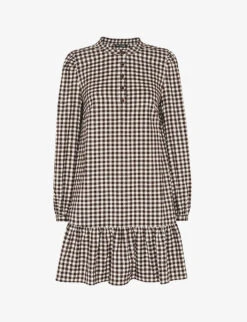 Whistles Gingham Ruffle-trimmed Woven Mini Dress
