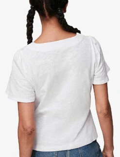 Whistles V-neck Button Placket Cotton T-shirt -Closet By She R03750199 WHITE ALT02