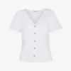 Whistles V-neck Button Placket Cotton T-shirt -Closet By She R03750199 WHITE M