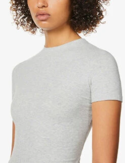 Round-neck Stretch-cotton T-shirt -Closet By She R03766867 S LIGHTHEATHERGREY ALT04
