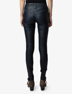 Zadig & Voltaire Phlame Crinkle-texture Slim-leg Mid-rise Leather Trousers -Closet By She R03799538 ENCRE ALT03