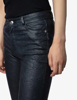 Zadig & Voltaire Phlame Crinkle-texture Slim-leg Mid-rise Leather Trousers -Closet By She R03799538 ENCRE ALT04