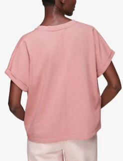 Whistles Button-detail Cotton Henley T-shirt -Closet By She R03804442 PINK ALT02