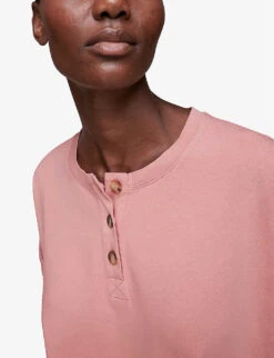 Whistles Button-detail Cotton Henley T-shirt -Closet By She R03804442 PINK ALT04
