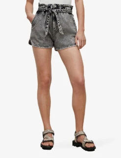 AllSaints Dale Paperbag-waist High-rise Stretch-denim Shorts -Closet By She R03875945 SNOWBLACK ALT02