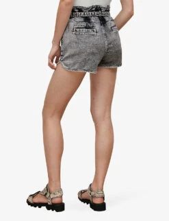 AllSaints Dale Paperbag-waist High-rise Stretch-denim Shorts -Closet By She R03875945 SNOWBLACK ALT03