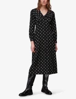 Whistles Izzy Horseshoe-print Recycled-polyester Midi Dress -Closet By She R03883259 BLACK ALT02
