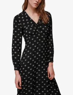 Whistles Izzy Horseshoe-print Recycled-polyester Midi Dress -Closet By She R03883259 BLACK ALT04