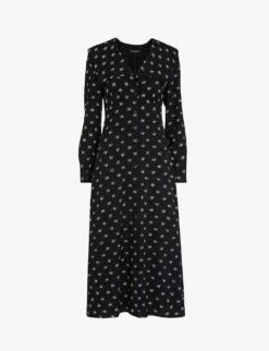 Whistles Izzy Horseshoe-print Recycled-polyester Midi Dress