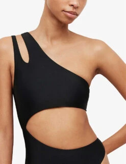 AllSaints Cara Asymmetric-strap Stretch Swimsuit -Closet By She R03884650 BLACK ALT04