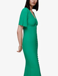 Whistles Molly Button-through V-neck Stretch-crepe Maxi Dress 9 Whistles Molly Button-through V-neck Stretch-crepe Maxi Dress -Closet By She R03896119 GREEN ALT02
