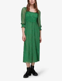 Whistles Lottie Gingham Check-print Shirred Crepe Midi Dress 8 Whistles Lottie Gingham Check-print Shirred Crepe Midi Dress -Closet By She R03897326 MULTICOLOURED ALT01