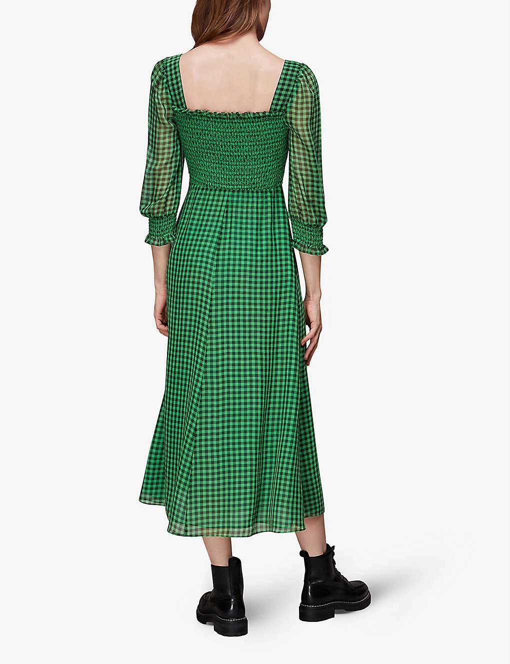 Whistles Lottie Gingham Check-print Shirred Crepe Midi Dress 6 Whistles Lottie Gingham Check-print Shirred Crepe Midi Dress - Image 4