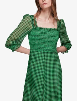 Whistles Lottie Gingham Check-print Shirred Crepe Midi Dress 11 Whistles Lottie Gingham Check-print Shirred Crepe Midi Dress -Closet By She R03897326 MULTICOLOURED ALT04