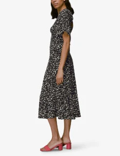 Whistles Alana Printed Recycled-polyester Midi Dress -Closet By She R03929567 BLACK ALT02
