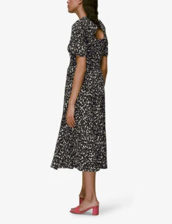 Whistles Alana Printed Recycled-polyester Midi Dress -Closet By She R03929567 BLACK ALT03