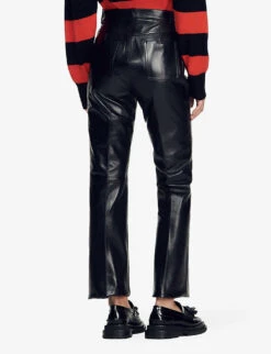 Sandro Dumont Flared High-rise Leather Trousers -Closet By She R03948082 NOIRGRIS ALT03