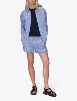 Whistles Round-neck Frilled-sleeve Cotton T-shirt -Closet By She R03950705 NAVY ALT01