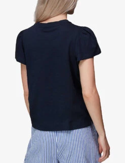 Whistles Round-neck Frilled-sleeve Cotton T-shirt -Closet By She R03950705 NAVY ALT03