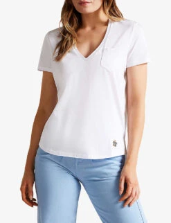 Ted Baker Lovage Relaxed-fit V-neck Cotton T-shirt -Closet By She R03954954 WHITE ALT02