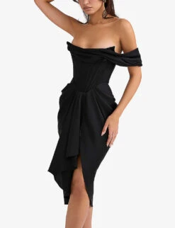 Janis Corset Satin Midi Dress -Closet By She R03960053 BLACK ALT02
