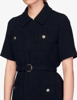 Sandro Nour Patch-pocket Woven Mini Dress -Closet By She R03962629 NOIRGRIS ALT04
