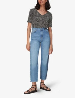 Whistles Ink Leopard-print Ruched Woven T-shirt -Closet By She R03963065 BLACK ALT01