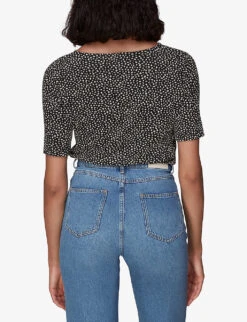 Whistles Ink Leopard-print Ruched Woven T-shirt -Closet By She R03963065 BLACK ALT03