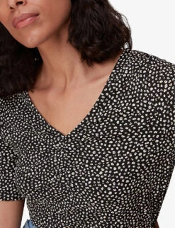 Whistles Ink Leopard-print Ruched Woven T-shirt -Closet By She R03963065 BLACK ALT04