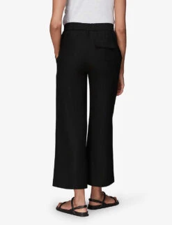 Whistles Wide-leg Elasticated-waist Cropped Linen Trousers -Closet By She R03963066 BLACK ALT02