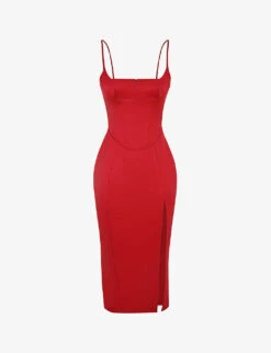 Casimira Corseted Satin Midi Dress