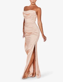 Adrienne Slim-fit Satin Maxi Dress -Closet By She R03982529 BLUSH ALT02