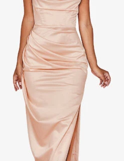 Adrienne Slim-fit Satin Maxi Dress -Closet By She R03982529 BLUSH ALT04