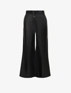 Joseph Taja Belted Wide-leg High-rise Leather Trousers