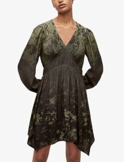 AllSaints Esta Ombre Woven Mini Dress -Closet By She R04008764 FORESTGREEN ALT02