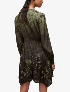 AllSaints Esta Ombre Woven Mini Dress -Closet By She R04008764 FORESTGREEN ALT03