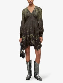 AllSaints Esta Ombre Woven Mini Dress -Closet By She R04008764 FORESTGREEN ALT04