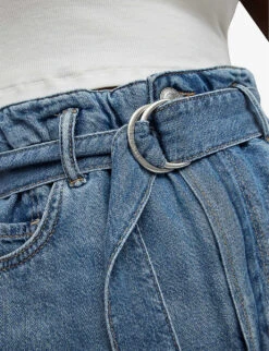 AllSaints Palmer High-rise Paper-bag Waist Denim Shorts -Closet By She R04008766 MIDINDIGOBLU ALT04