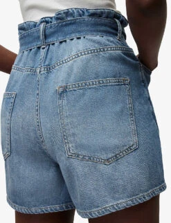 AllSaints Palmer High-rise Paper-bag Waist Denim Shorts -Closet By She R04008766 MIDINDIGOBLU ALT05