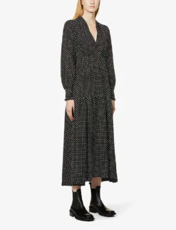 ME AND EM Puff-sleeve Polka-dot Silk-crepe Maxi Dress -Closet By She R04010076 BLACKCREAM ALT02