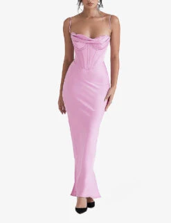 Charmaine Corset Satin Maxi Dress -Closet By She R04011195 PINK ALT02