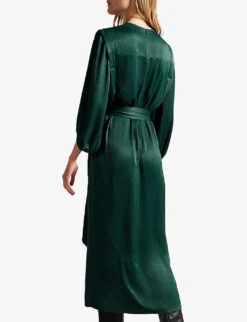 Ted Baker Josina Belted Balloon-sleeved Crepe Midi Dress -Closet By She R04049179 DKGREEN ALT02